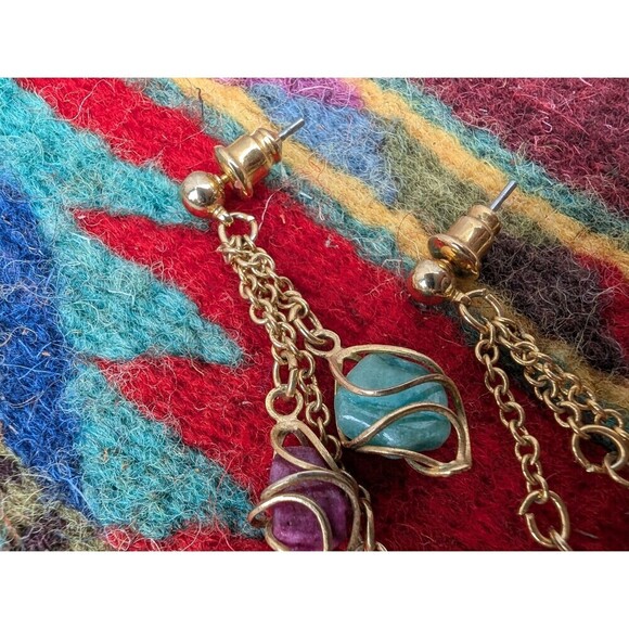 Vintage Gemstone Nugget Earrings - Picture 6 of 9